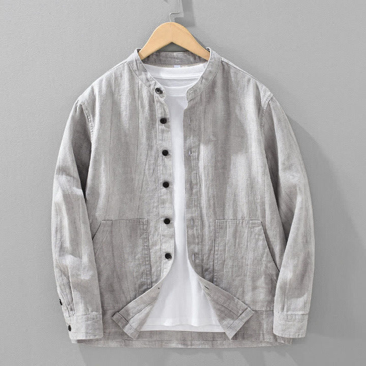 Buddha Stones 春秋カジュアル無地ラミーコットンメンズジャケット（ポケット付き） - ライトグレー - US/UK/AU42、 EU52 (3XL) - image 13