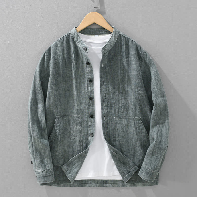 Buddha Stones 春秋カジュアル無地ラミーコットンメンズジャケット（ポケット付き） - ダークグレー - US/UK/AU42、 EU52 (3XL) - image 0