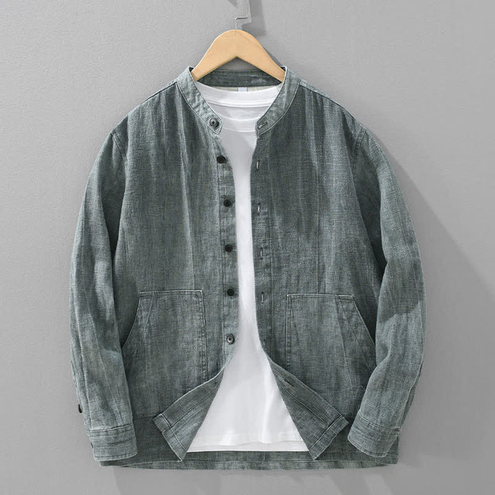 Buddha Stones 春秋カジュアル無地ラミーコットンメンズジャケット（ポケット付き） - ダークグレー - US/UK/AU42、 EU52 (3XL) - image 0