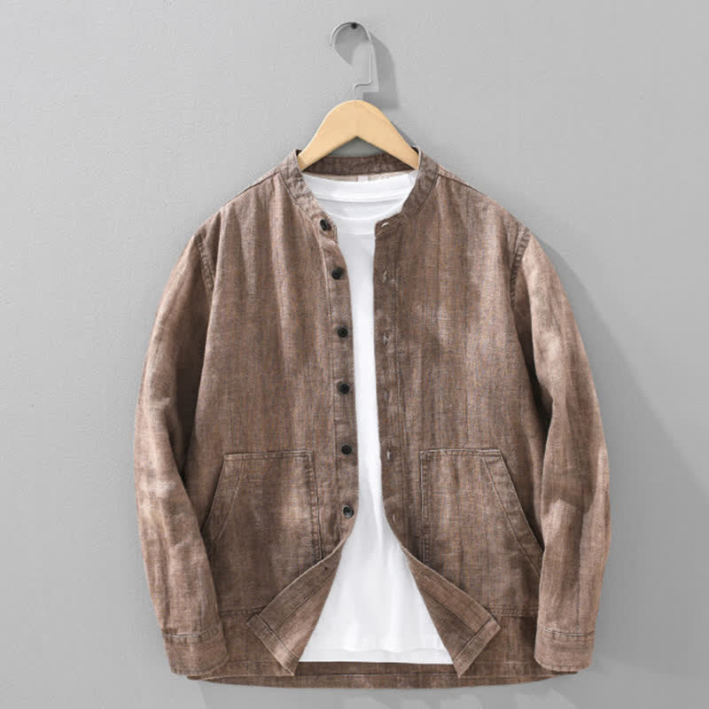 Buddha Stones 春秋カジュアル無地ラミーコットンメンズジャケット（ポケット付き） - シエナ - US/UK/AU42、 EU52 (3XL) - image 18