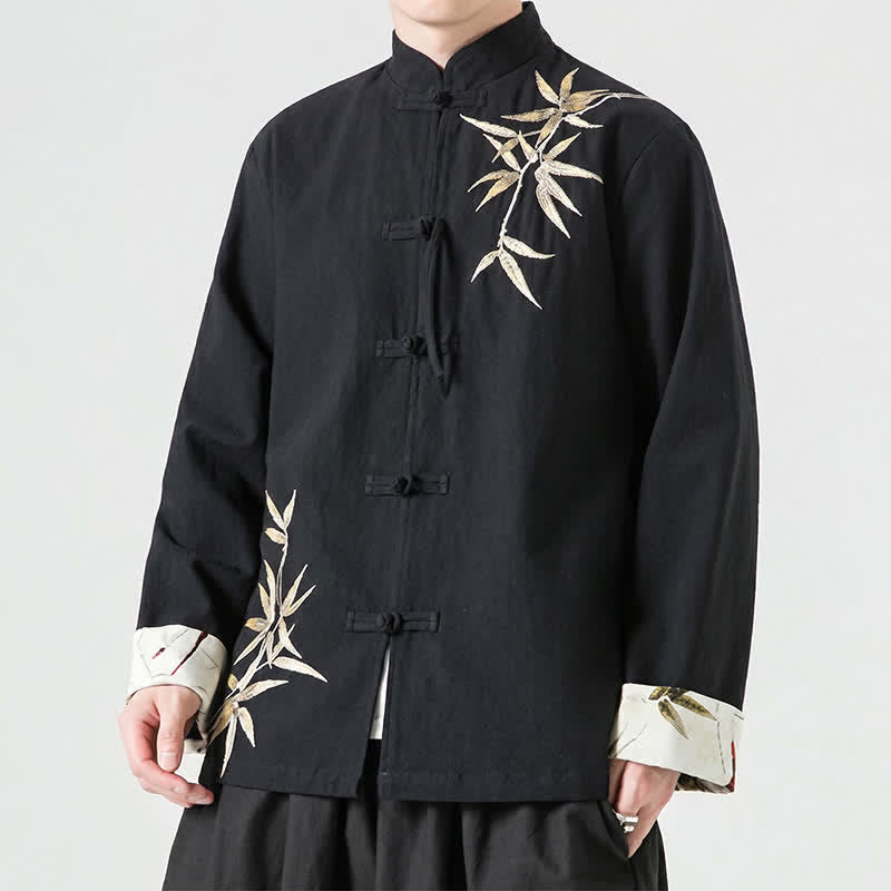 Buddha Stones 秋冬 唐草風 ヴィンテージ カエルボタン 竹綿麻 メンズジャケット - 黒 - US/UK/AU46、 EU56 (5XL) - image 12