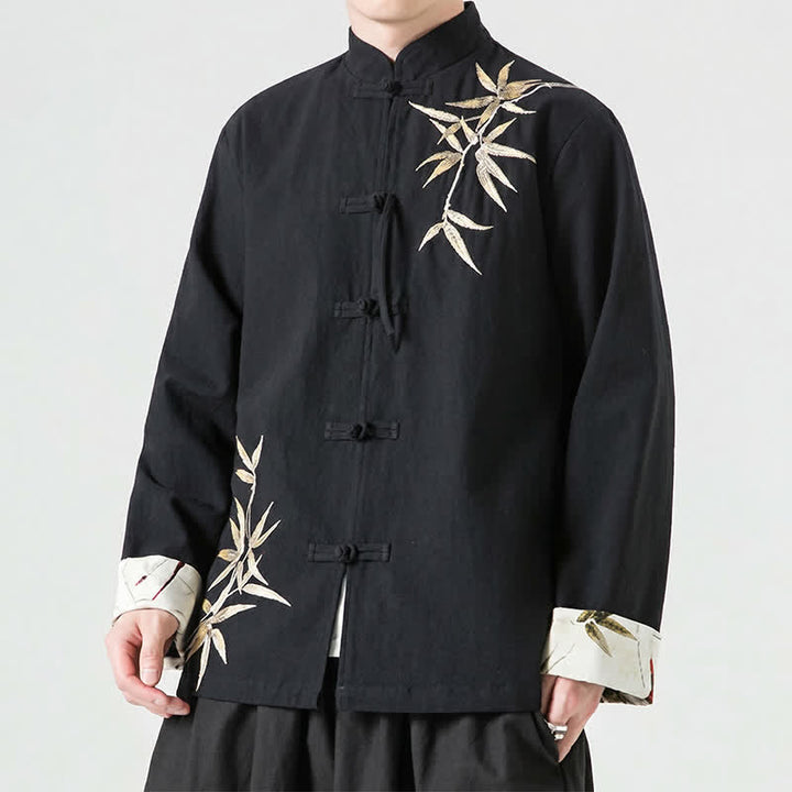 Buddha Stones 秋冬 唐草風 ヴィンテージ カエルボタン 竹綿麻 メンズジャケット - 黒 - US/UK/AU46、 EU56 (5XL) - image 12