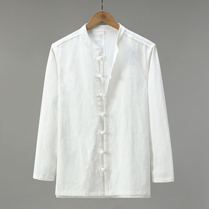Buddha Stones 春のカジュアルスタイル　唐草風　カエルボタン　無地　メンズ長袖シャツ - 白 - US/UK/AU42、 EU52 (3XL) - image 14