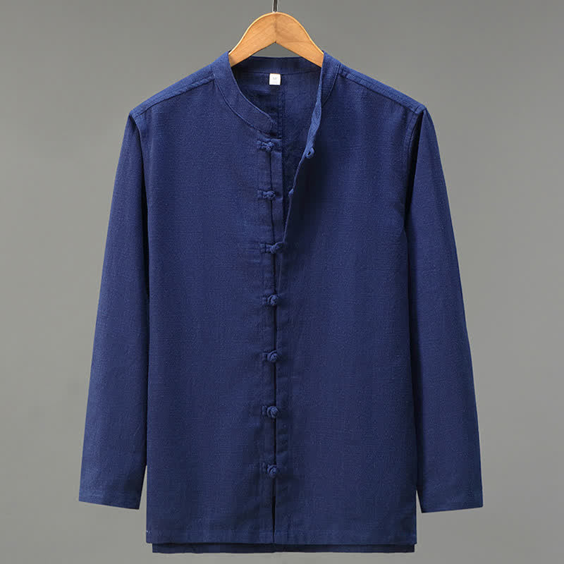 Buddha Stones 春のカジュアルスタイル　唐草風　カエルボタン　無地　メンズ長袖シャツ - 海軍 - US/UK/AU42、 EU52 (3XL) - image 13