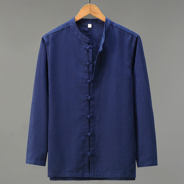 Buddha Stones 春のカジュアルスタイル　唐草風　カエルボタン　無地　メンズ長袖シャツ - 海軍 - US/UK/AU42、 EU52 (3XL) - image 13