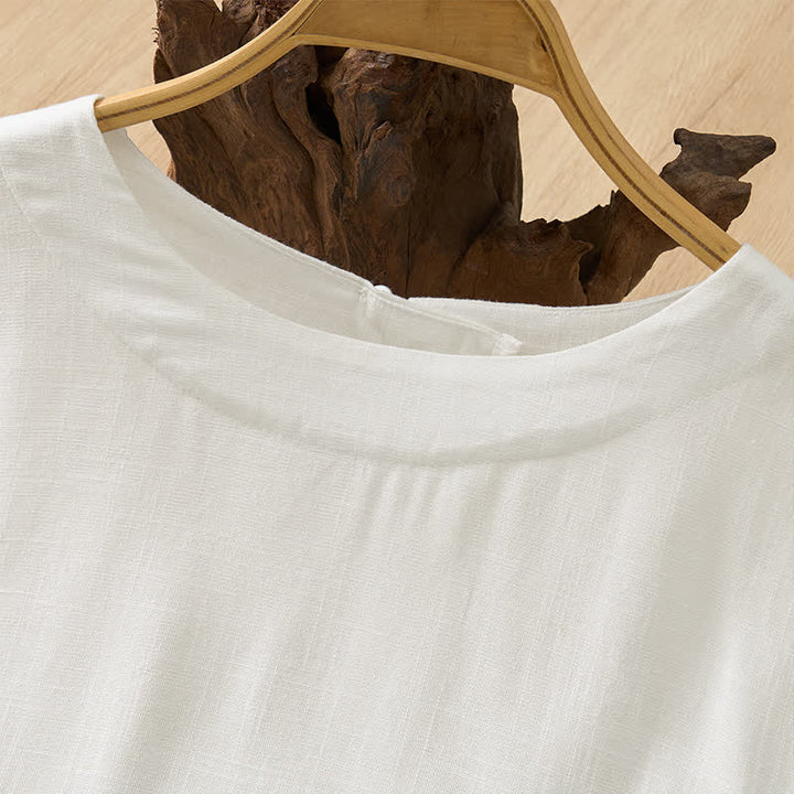 Buddha Stones 夏物カジュアルミニマリストクルーネック無地クロップド丈レディース半袖Tシャツ - image 23