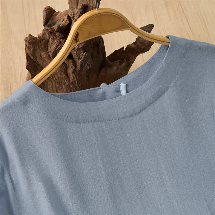 Buddha Stones 夏物カジュアルミニマリストクルーネック無地クロップド丈レディース半袖Tシャツ - image 16