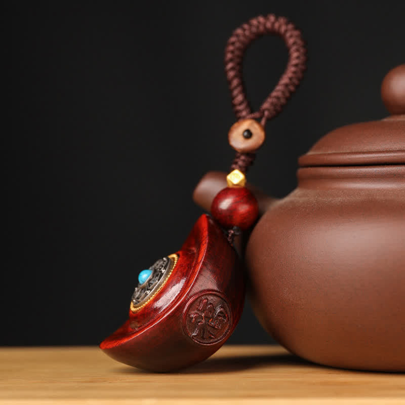 Buddha Stones レッド サンダルウッドオーム・マニ・パドメ・フム元宝知恵のキーホルダー - image 3