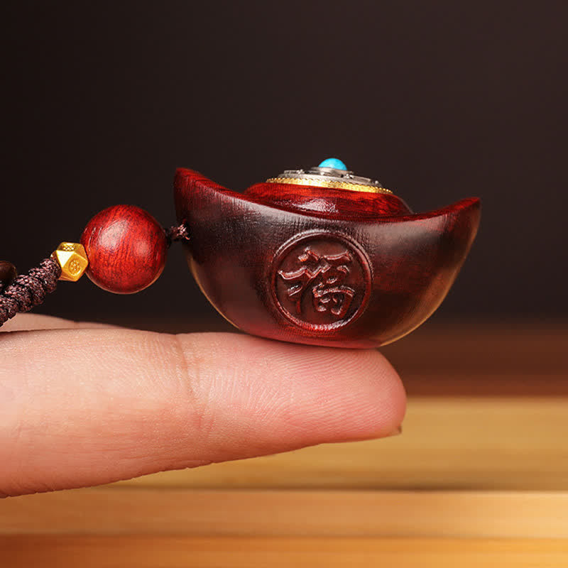 Buddha Stones レッド サンダルウッドオーム・マニ・パドメ・フム元宝知恵のキーホルダー - image 2