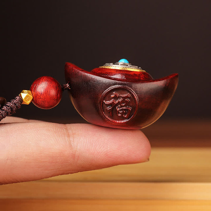 Buddha Stones レッド サンダルウッドオーム・マニ・パドメ・フム元宝知恵のキーホルダー - image 2
