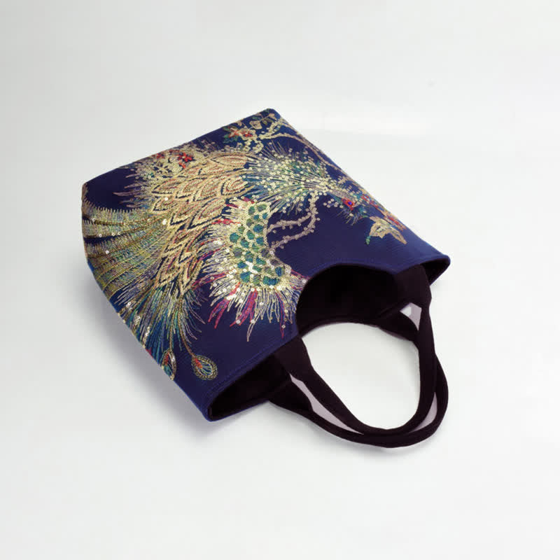 Buddha Stonesと孔雀の両面刺繍トートバッグ、ショルダーバッグ、クロスボディバッグ - image 5