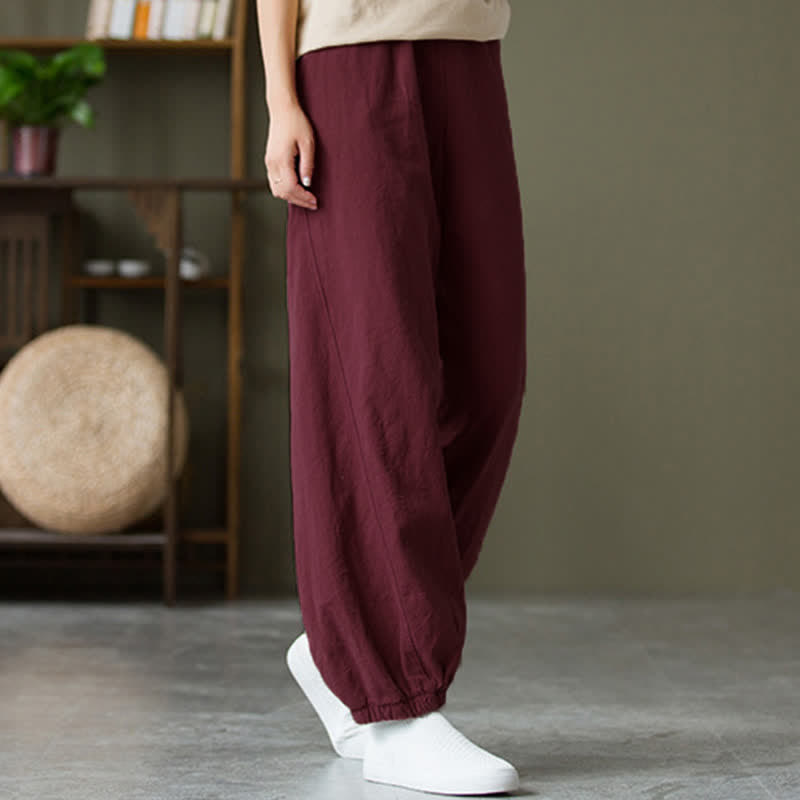 Buddha Stones無地 ラミーリネンコットン レディースパンツ ポケット付き - 淡い紫がかった赤 - US6、 UK/AU10、 EU38 (L) - image 56