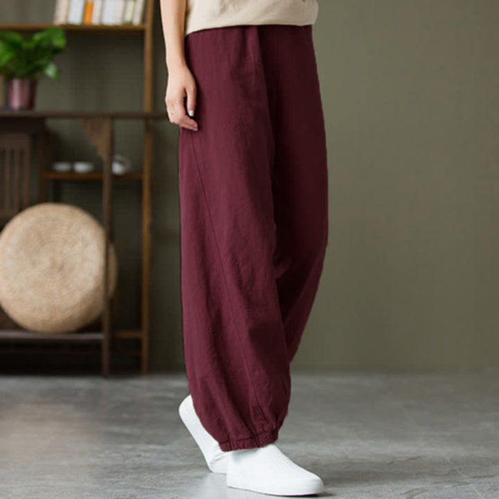 Buddha Stones無地 ラミーリネンコットン レディースパンツ ポケット付き - 淡い紫がかった赤 - US6、 UK/AU10、 EU38 (L) - image 56