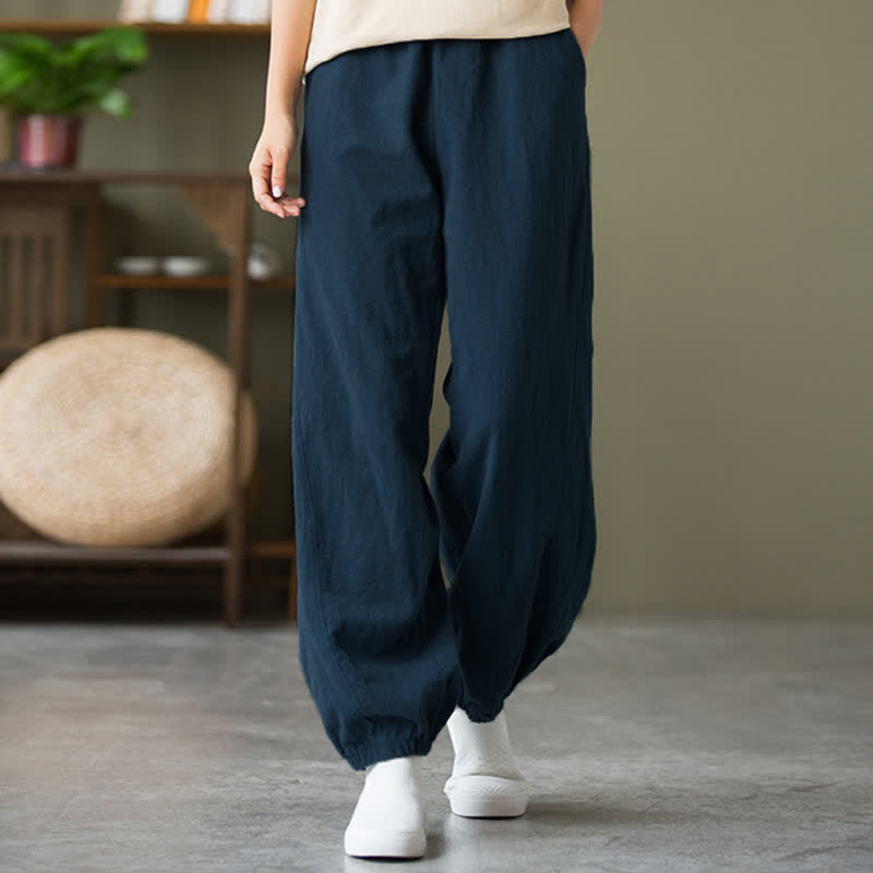 Buddha Stones無地 ラミーリネンコットン レディースパンツ ポケット付き - スチールブルー - US6、 UK/AU10、 EU38 (L) - image 47