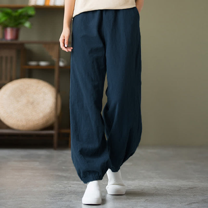 Buddha Stones無地 ラミーリネンコットン レディースパンツ ポケット付き - スチールブルー - US6、 UK/AU10、 EU38 (L) - image 47