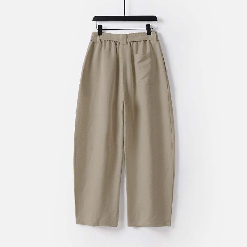 Buddha Stones夏用 ファスナー付き伸縮性ウエストデザイン メンズ コットンリネン ワイドレッグパンツ ポケット付き - image 1