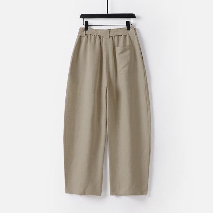 Buddha Stones夏用 ファスナー付き伸縮性ウエストデザイン メンズ コットンリネン ワイドレッグパンツ ポケット付き - image 1