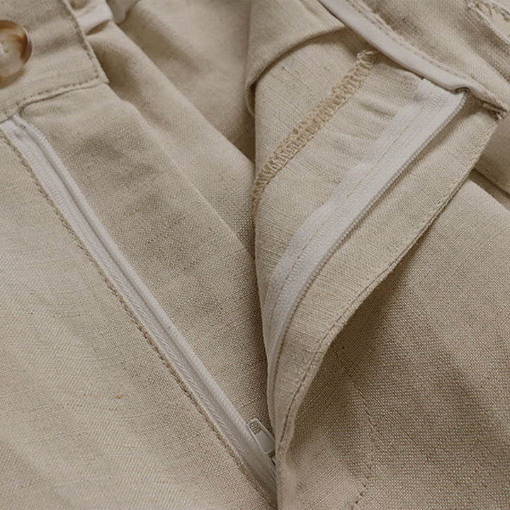 Buddha Stones夏用 ファスナー付き伸縮性ウエストデザイン メンズ コットンリネン ワイドレッグパンツ ポケット付き - image 3