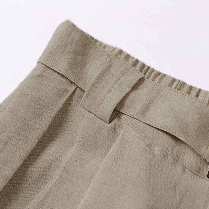Buddha Stones夏用 ファスナー付き伸縮性ウエストデザイン メンズ コットンリネン ワイドレッグパンツ ポケット付き - image 6