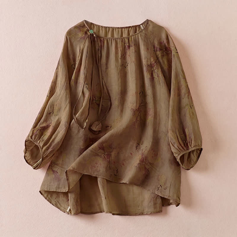 Buddha Stones 春夏向けボヘミアン風ドローストリング花柄レディース長袖シャツ - ペルー - US12, UK/AU16, EU44 （2XL） - image 13