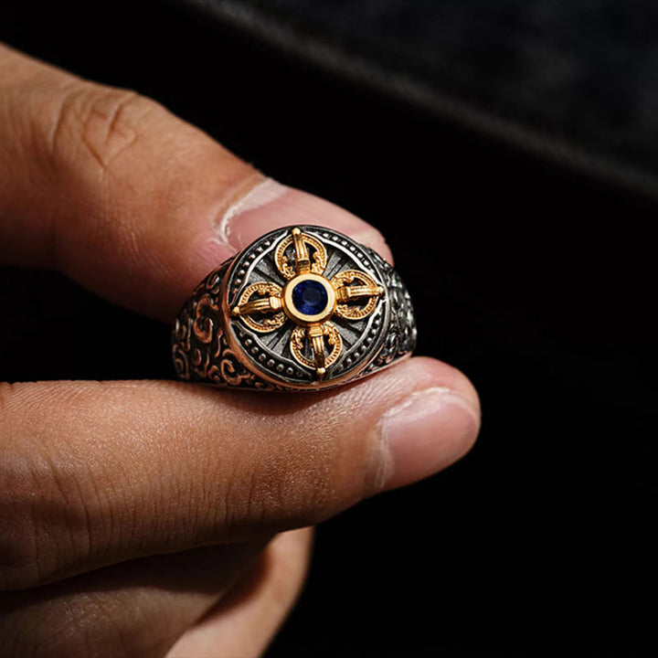 Buddha Stonesチベット十字架デザイン 金剛杵 吉兆雲模様 銅製 調節可能 バランスリング - image 2