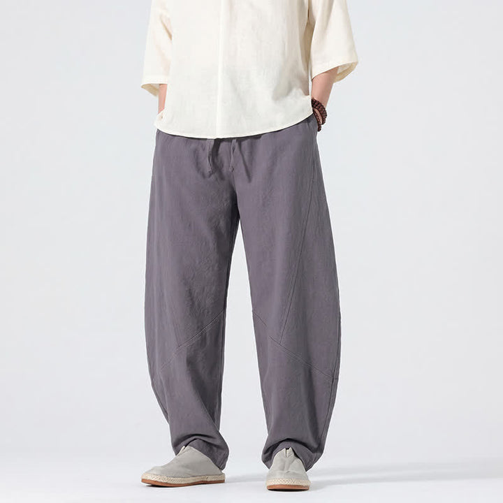 Buddha Stones 春夏カジュアルミニマリストドローストリング無地リネンロングパンツメンズストレートレッグパンツポケット付き - image 3