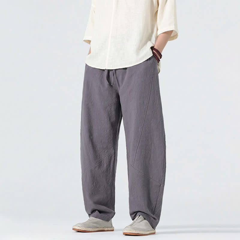 Buddha Stones 春夏カジュアルミニマリストドローストリング無地リネンロングパンツメンズストレートレッグパンツポケット付き - image 2