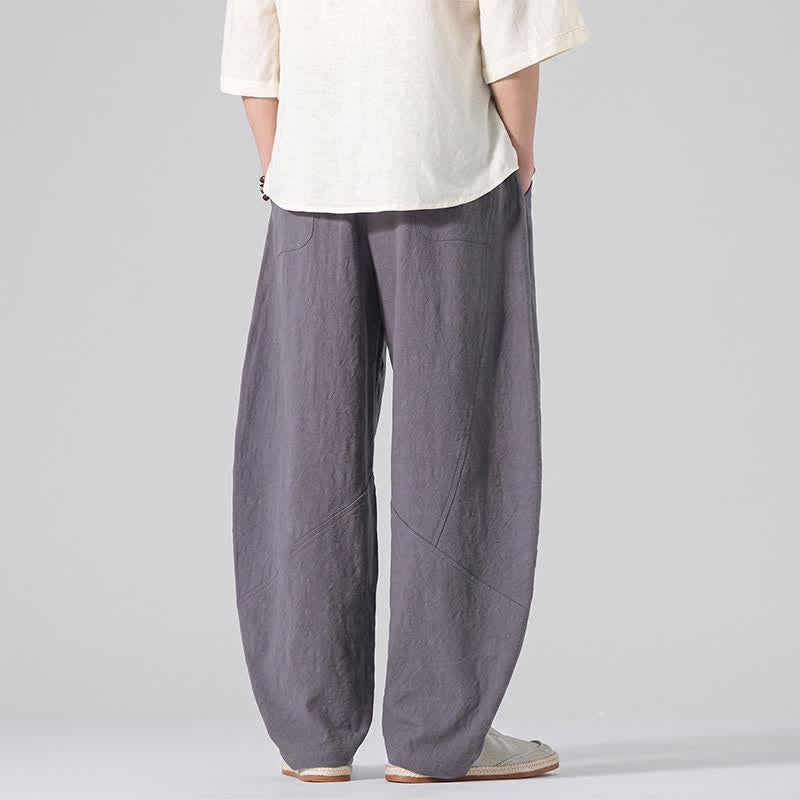 Buddha Stones 春夏カジュアルミニマリストドローストリング無地リネンロングパンツメンズストレートレッグパンツポケット付き - image 5