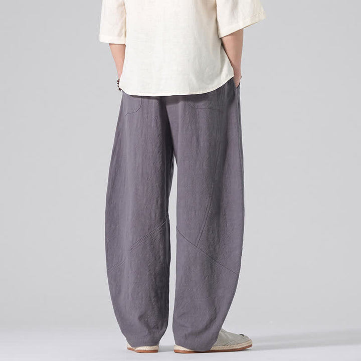 Buddha Stones 春夏カジュアルミニマリストドローストリング無地リネンロングパンツメンズストレートレッグパンツポケット付き - image 5