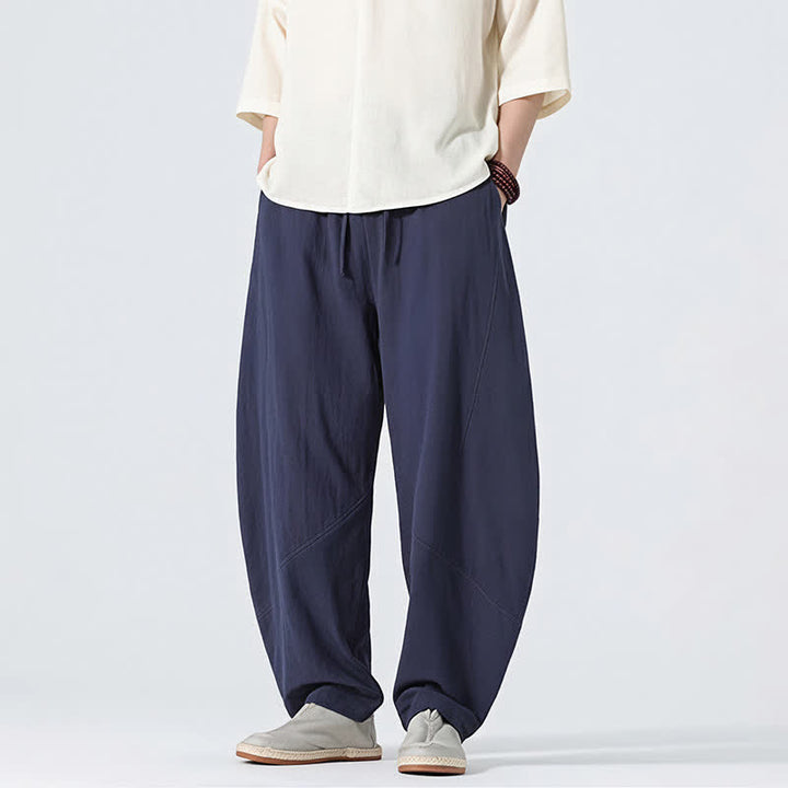 Buddha Stones 春夏カジュアルミニマリストドローストリング無地リネンロングパンツメンズストレートレッグパンツポケット付き - image 10