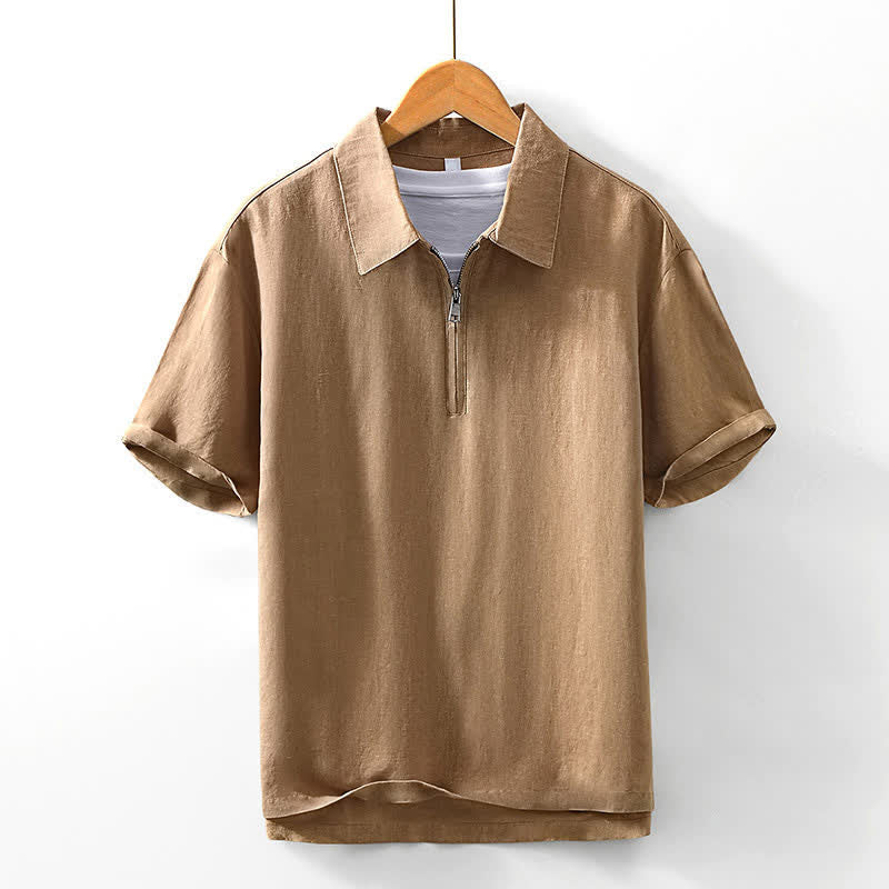 Buddha Stones 夏向けカジュアルミニマリストクォータージップ無地メンズ半袖シャツ - シエナ - US/UK/AU42、 EU52 (3XL) - image 8