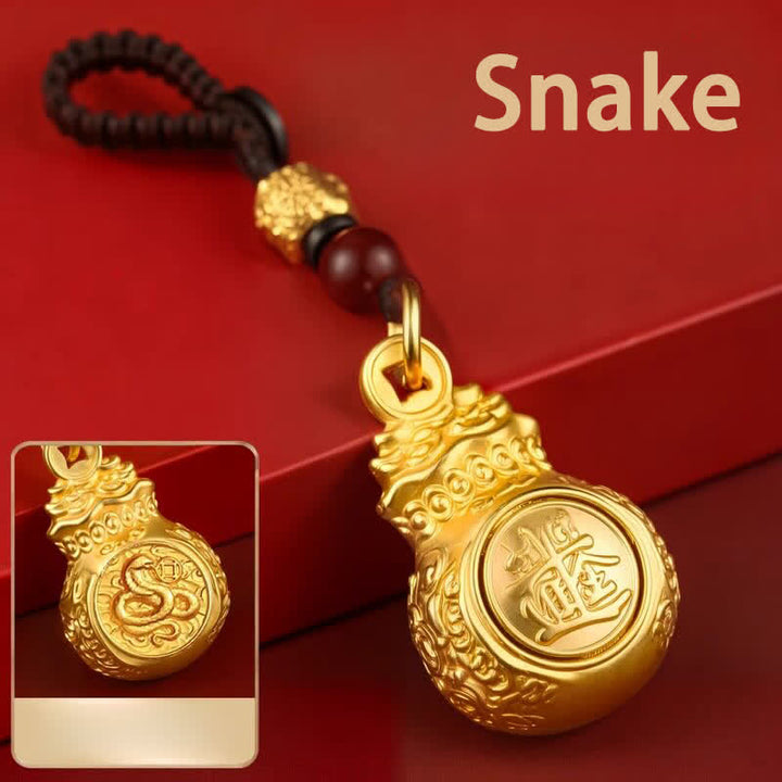 Buddha Stones 「毎日幸運繁栄になろう」金色の銅製干支モチーフの幸運繁栄のお金袋コインキーホルダー - 蛇 - image 21