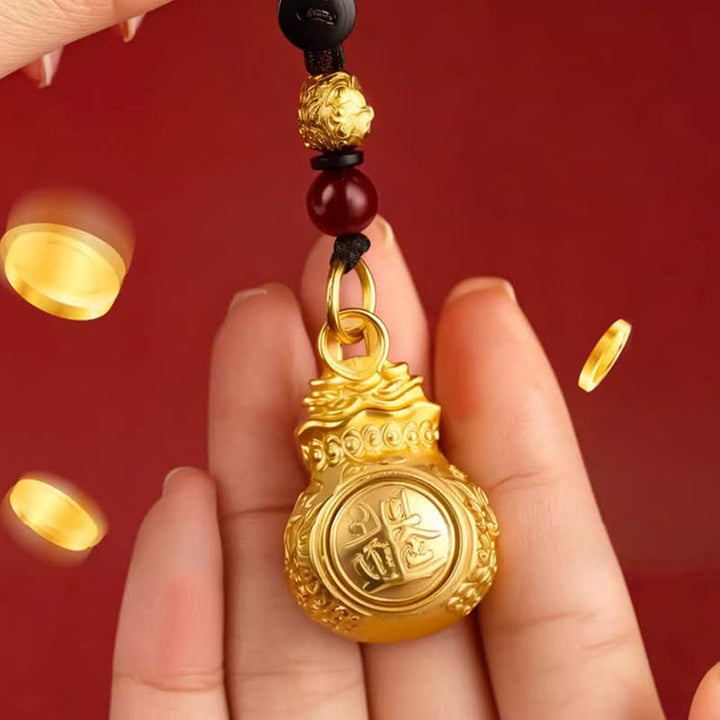 Buddha Stones 「毎日幸運繁栄になろう」金色の銅製干支モチーフの幸運繁栄のお金袋コインキーホルダー - image 3