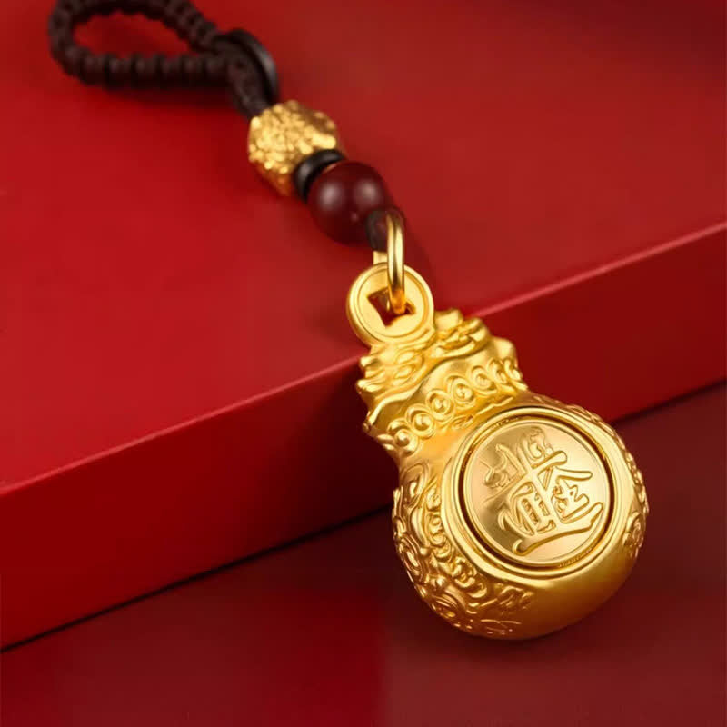 Buddha Stones 「毎日幸運繁栄になろう」金色の銅製干支モチーフの幸運繁栄のお金袋コインキーホルダー - image 1