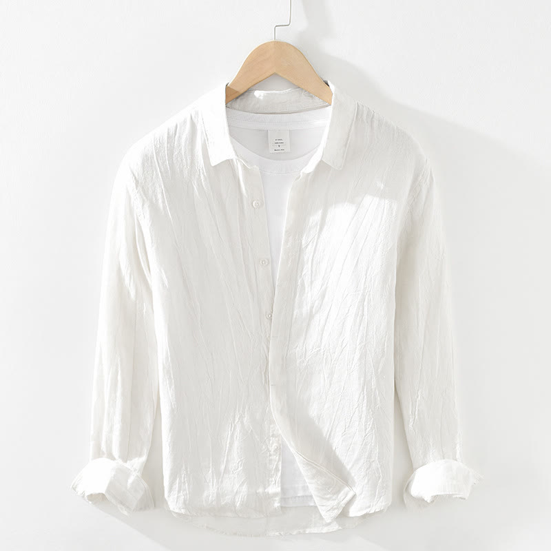Buddha Stones 春のカジュアルスタイル　無地リネン素材　メンズ長袖ボタンアップシャツ - 白 - US/UK/AU42、 EU52 (3XL) - image 20
