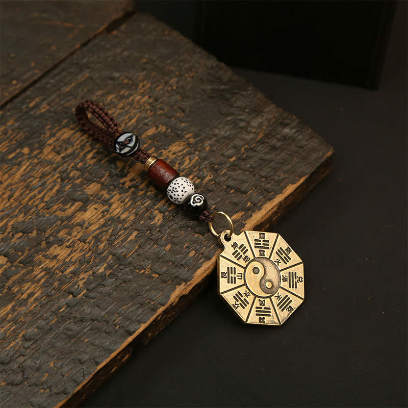 Buddha Stones ヴィンテージ真鍮八卦貅五帝銭ペンダント護符陰陽キーホルダー - 八卦板 - image 1