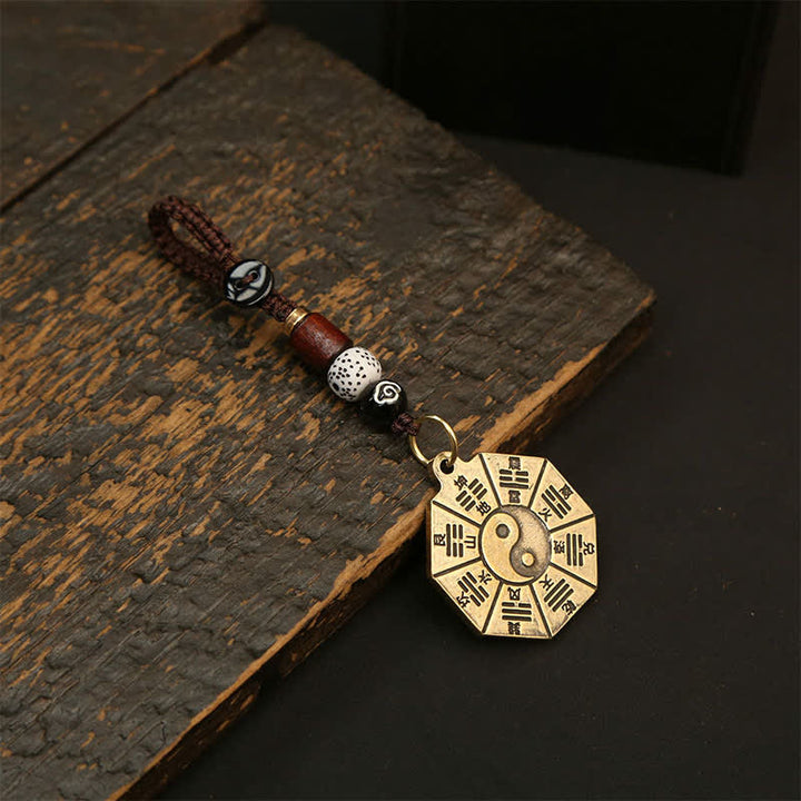 Buddha Stones ヴィンテージ真鍮八卦貅五帝銭ペンダント護符陰陽キーホルダー - 八卦板 - image 1