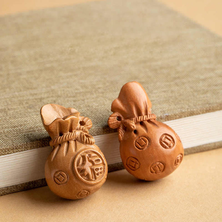 Buddha Stones 桃の木の福の文字入りマネーバッグ、辰砂の象と蓮のひょうたんの幸運キーホルダー - image 5