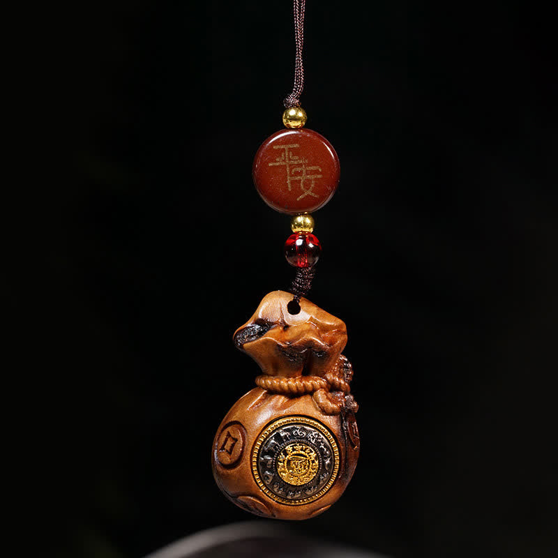 Buddha Stones 雷に打たれたナツメの木のマネーバッグ、中国のコイン保護と富のキーホルダー - 電話吊り下げ装飾 - image 4