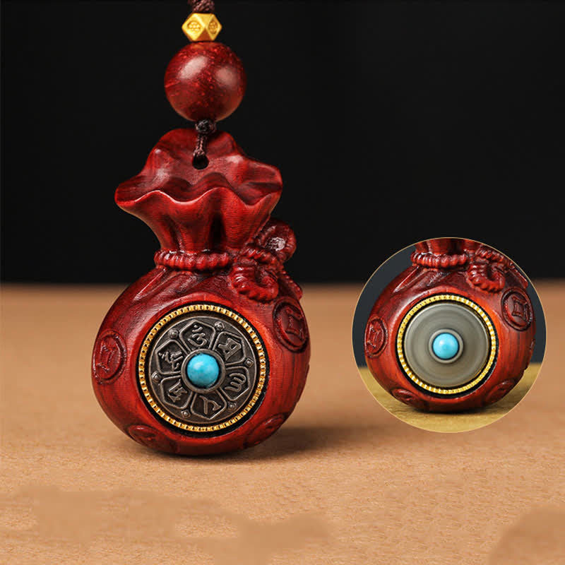 Buddha Stones 赤い白檀のマネーバッグオーム・マニ・パドメ・フム知恵と幸運繁栄のキーホルダー - image 4