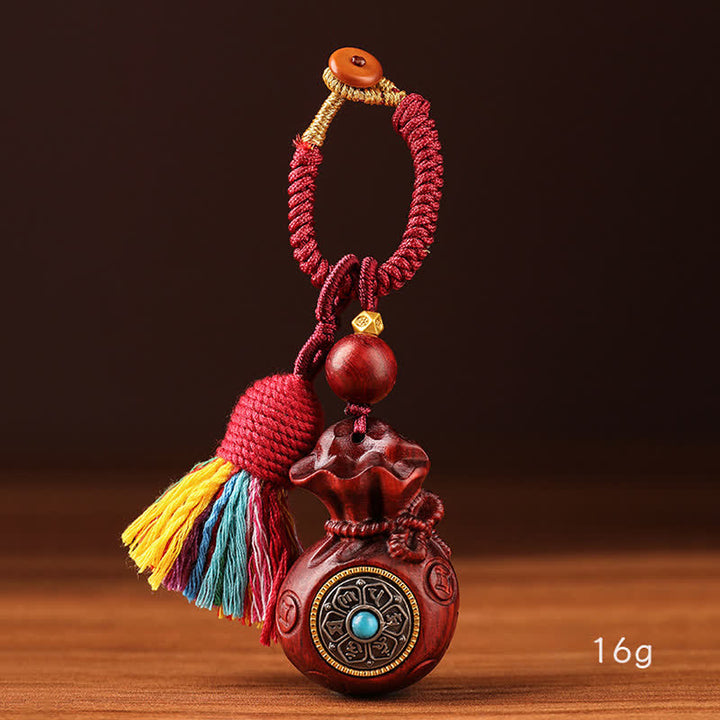Buddha Stones 赤い白檀のマネーバッグオーム・マニ・パドメ・フム知恵と幸運繁栄のキーホルダー - image 10
