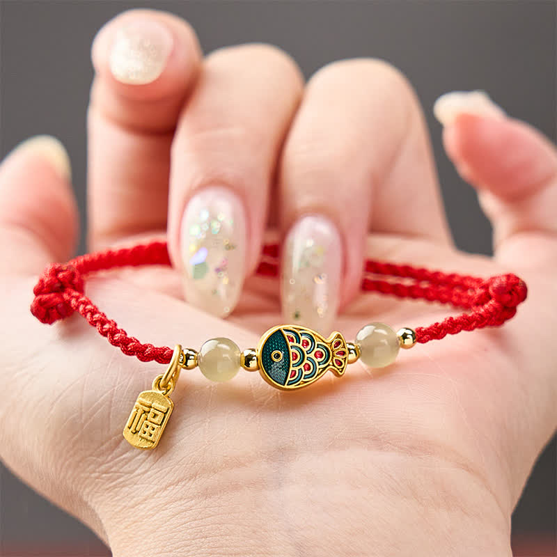 Buddha Stones 手織り鯉の風格を象徴する翡翠ビーズの護符ロープブレスレット - image 15