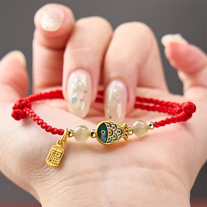 Buddha Stones 手織り鯉の風格を象徴する翡翠ビーズの護符ロープブレスレット - image 15