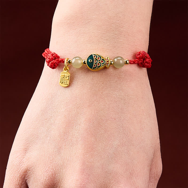 Buddha Stones 手織り鯉の風格を象徴する翡翠ビーズの護符ロープブレスレット - image 14