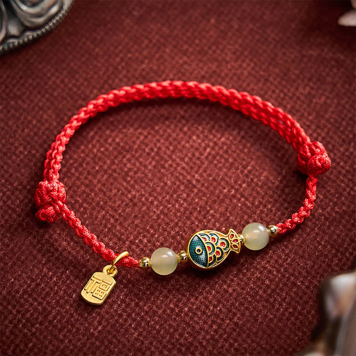 Buddha Stones 手織り鯉の風格を象徴する翡翠ビーズの護符ロープブレスレット - image 13