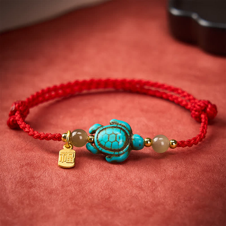 Buddha Stones 手織りターコイズ亀の福の文字翡翠ビーズ幸運ロープブレスレット - image 12