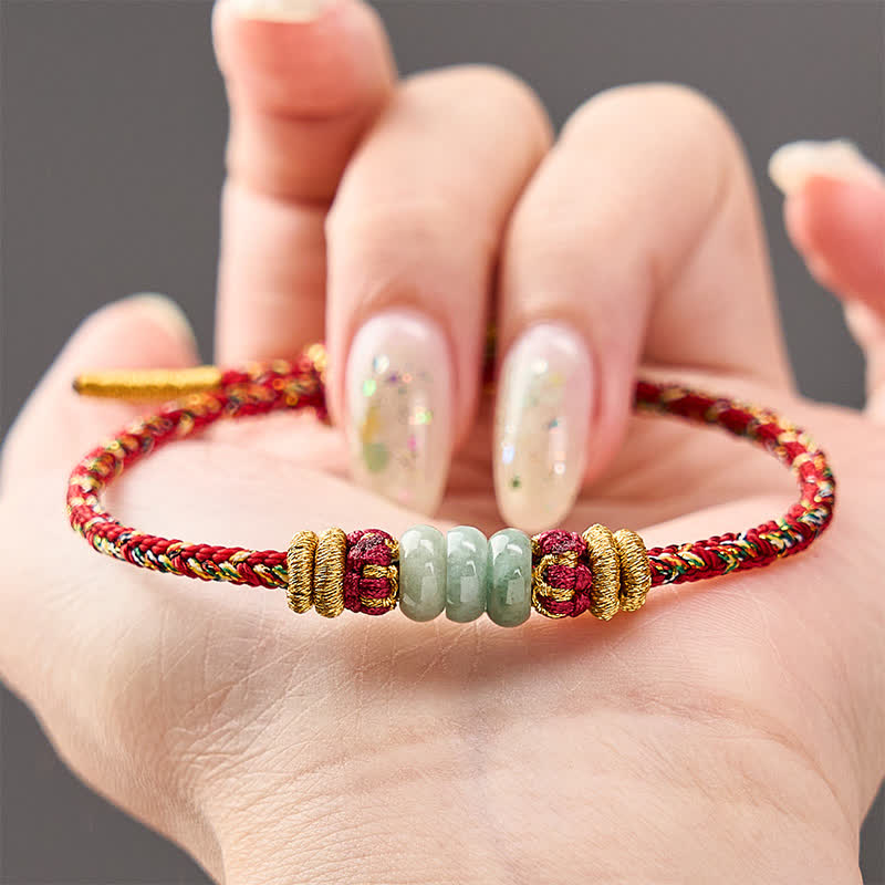Buddha Stones 手織りの幸運のそろばん型翡翠ビーズブレスレット - image 13