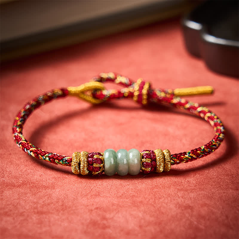 Buddha Stones 手織りの幸運のそろばん型翡翠ビーズブレスレット - image 11