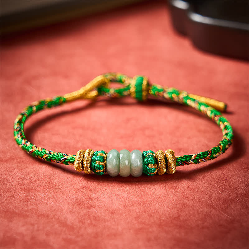 Buddha Stones 手織りの幸運のそろばん型翡翠ビーズブレスレット - image 2