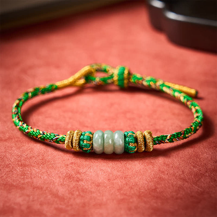 Buddha Stones 手織りの幸運のそろばん型翡翠ビーズブレスレット - image 2